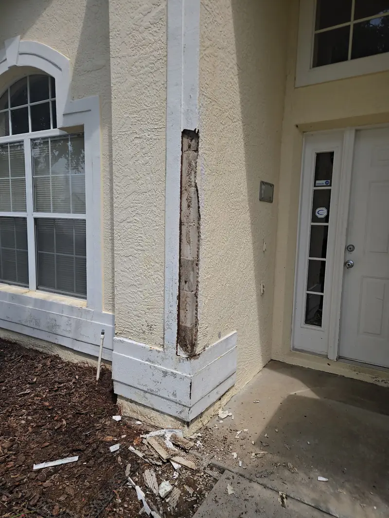 Entry column opened to expose hidden wood rot