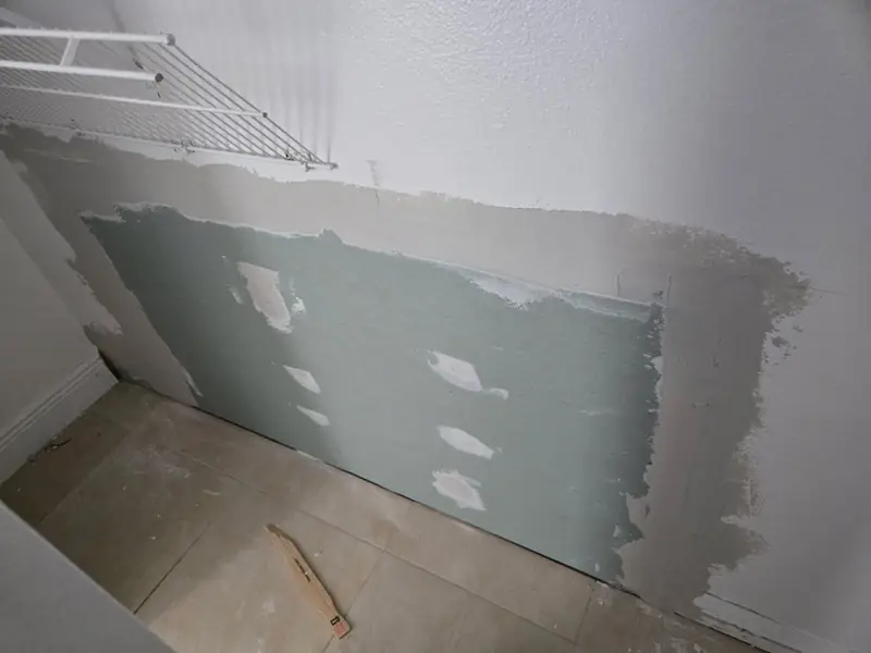 New drywall installed, taped and finished